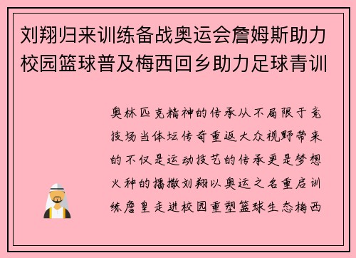 刘翔归来训练备战奥运会詹姆斯助力校园篮球普及梅西回乡助力足球青训